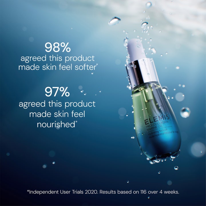 Elemis Pro-Collagen Marine Oil 15 ml kosteuttava kasvoöljy pipettipullossa veden alla ilmakuplilla