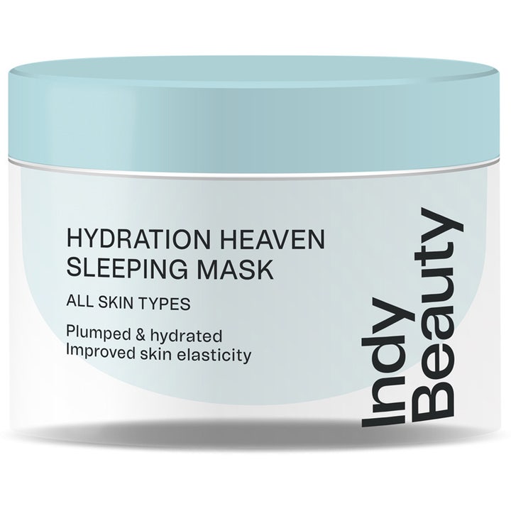 Indy Beauty Hydration Heaven Sleeping Mask kosteuttava yönaamio lisää ihon kimmoisuutta vaaleansinisessä purkissa