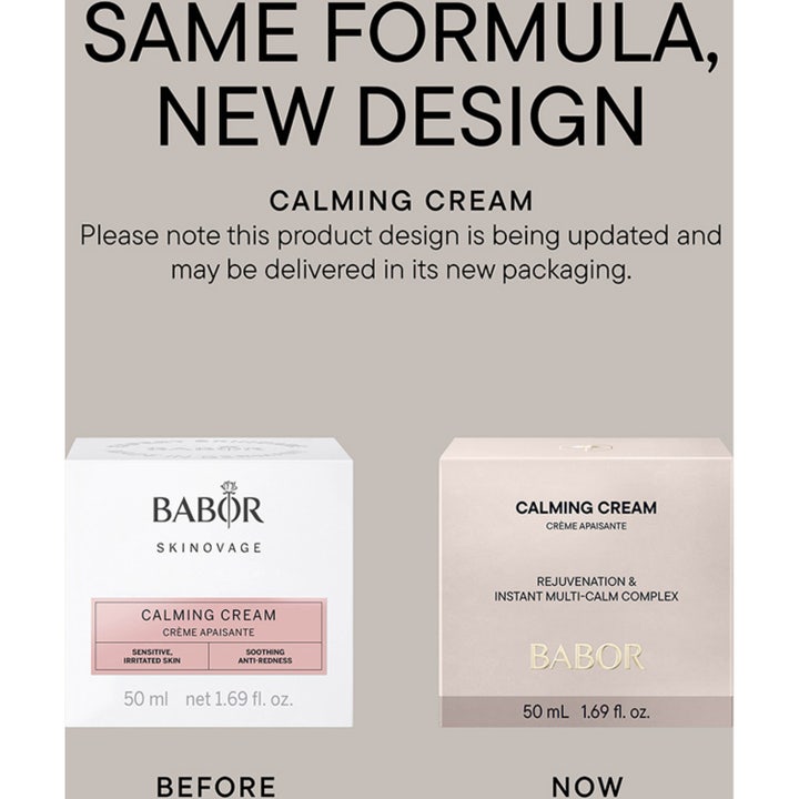 Babor Calming Cream 50 ml rauhoittava kasvovoide valkoisella alustalla vaaleanpunaisen maljakon vieressä