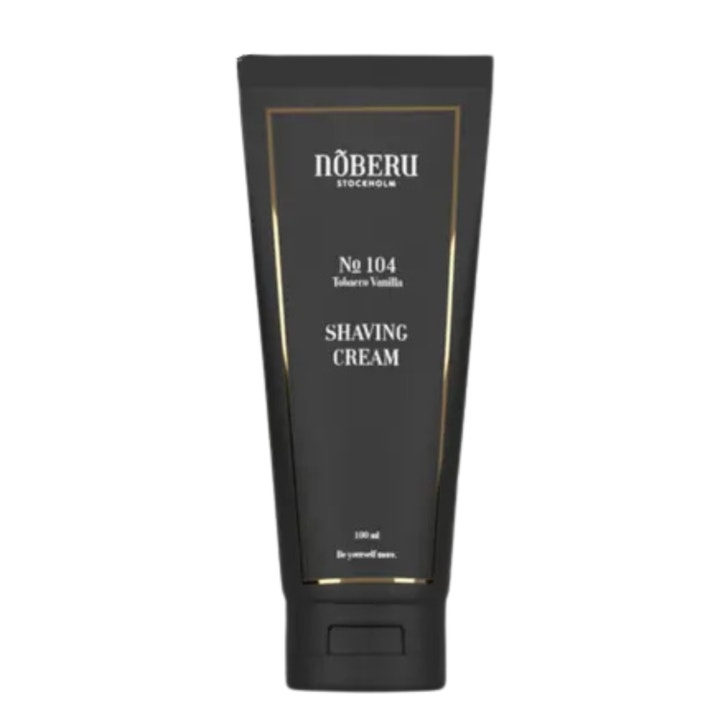 Nõberu No 104 Shaving Cream 100 ml parranajovoide mattamustassa tuubissa, jossa on tyylikkäät kultaiset yksityiskohdat.