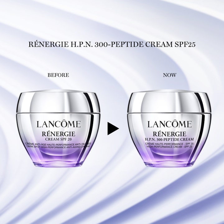 Lancôme Rénergie H.P.N. 300-Peptide Cream 50 ml päivävoide vertailussa vanhan SPF 20 ja uuden SPF 25 välillä