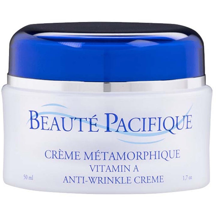Beauté Pacifique Crème Métamorphique 50 ml ryppyjä silottava A-vitamiinivoide valkoisessa purkissa sinisellä kannella