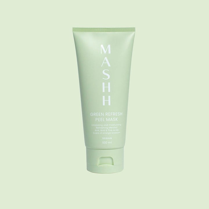 MASHH Green Refresh Peel Mask 100 ml kirkastava ja kuoriva kasvonaamio vaaleanvihreässä tuubissa.