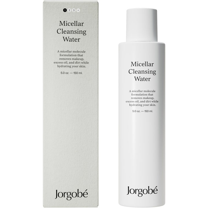 Jorgobé Micellar Cleansing Water 150 ml puhdistusvesi ja valkoinen pakkaus meikin poistoon.