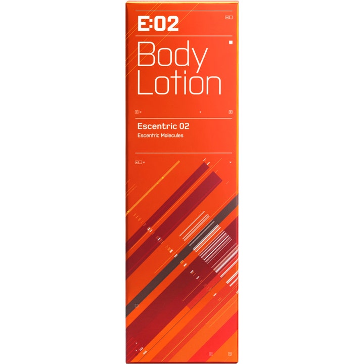 Escentric Molecules Escentric 02 Body Lotion 200 ml kosteuttava vartalovoide oranssissa graafisessa pakkauksessa.