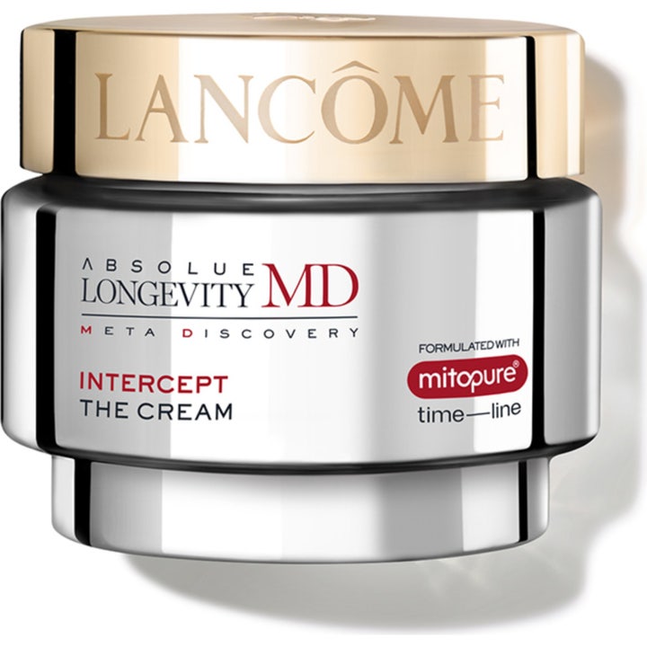 Lancôme Absolue Longevity MD Intercept The Cream nuorekkuutta edistävä kasvovoide hopeisessa purkissa kultaisella kannella