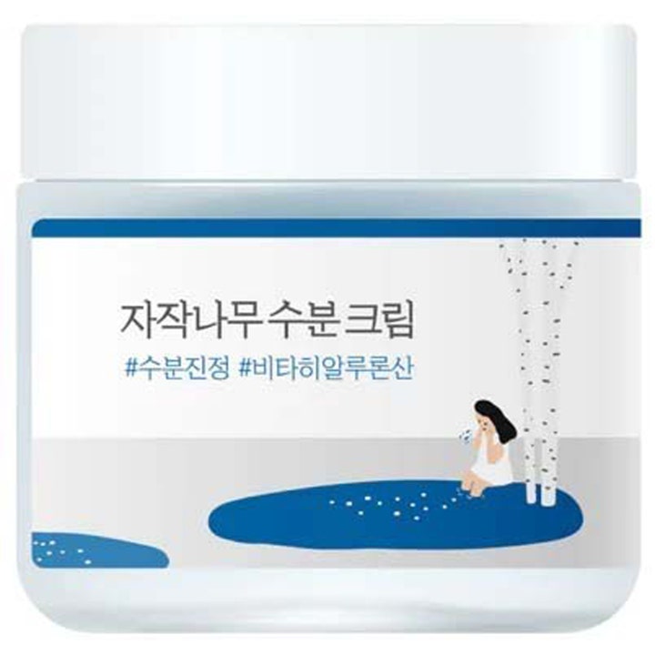 Round Lab Birch Juice Moisturizing Cream 80 ml kosteuttava kasvovoide valkoisessa purkissa sinisävyisellä etiketillä