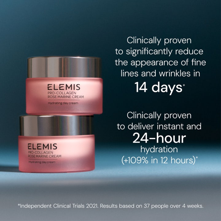 Elemis Pro-Collagen Rose Marine Cream 50 ml silottava päivävoide vaaleanpunaisissa purkeissa häivyttää juonteita