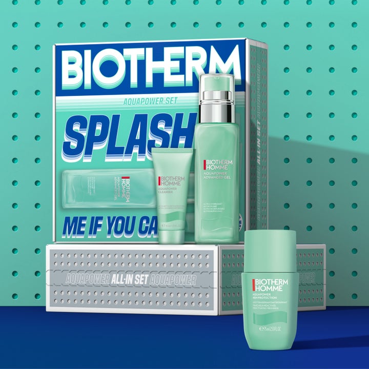 Biotherm Aquapower Set 1 kpl kosteuttava ihonhoitosetti miehille sisältää raikkaat tuotteet turkoosissa lahjapakkauksessa