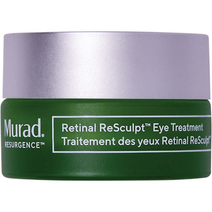 Murad Retinal ReSculpt Eye Treatment 15 ml kiinteyttävä silmänympärysvoide vihreässä purkissa hopeisella korkilla.