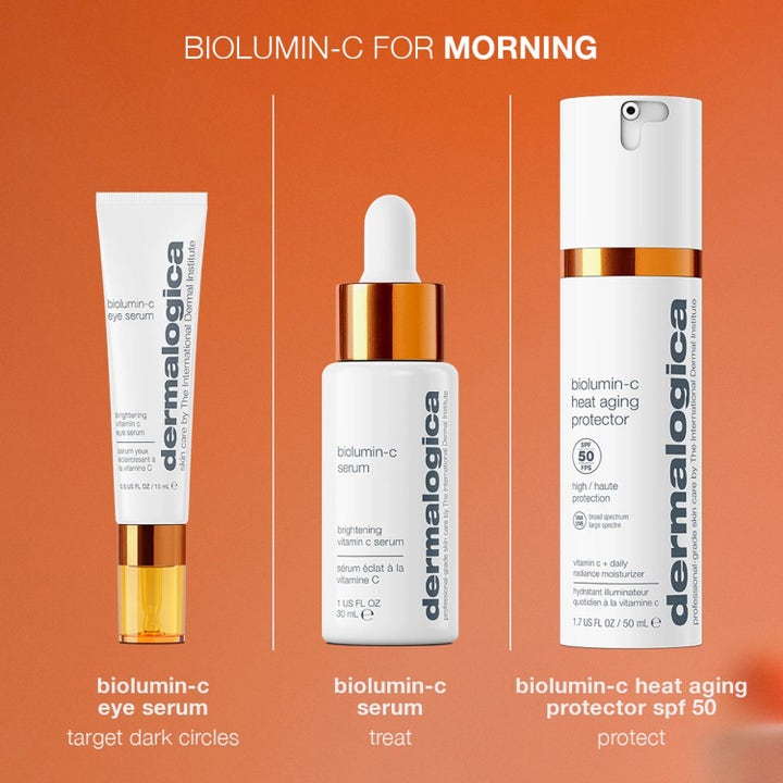 Dermalogica Biolumin-C SPF50 Duo 100 ml kirkastava C-vitamiini ihonhoitosetti valkoisissa pakkauksissa SPF 50 suojalla.