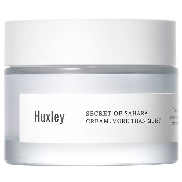 Huxley Secret of Sahara Cream More Than Moist 50 ml syväkosteuttava kasvovoide huurteisessa lasipurkissa valkoisella korkilla