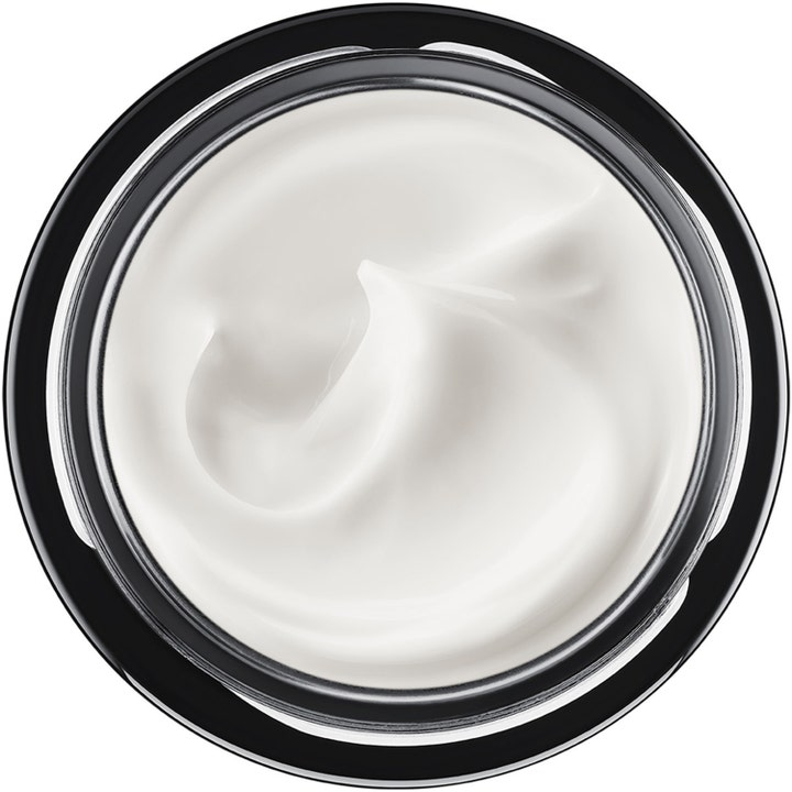 Lancôme Génifique Barrier Night Cream 50 ml vahvistava yövoide, täyteläinen valkoinen koostumus avatussa purkissa.