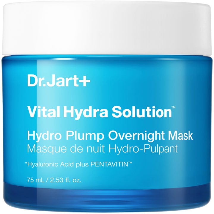 Dr. Jart+ Vital Hydra Solution Hydro Plump Overnight Mask 75 ml kosteuttava yönaamio hyaluronihapolla sinisessä purkissa.