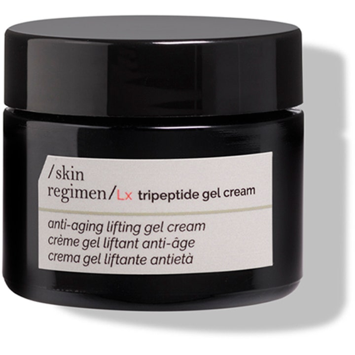 /skin regimen/Lx Tripeptide Gel Cream kiinteyttävä anti-aging kasvovoide mustassa purkissa mustalla kannella.
