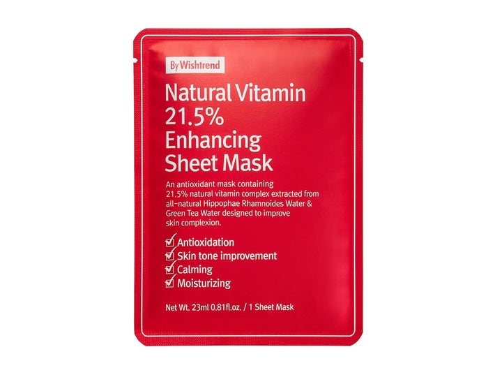 By Wishtrend Natural Vitamin 21.5% Enhancing Sheet Mask 23 ml kirkastava kasvonaamio punaisessa pakkauksessa