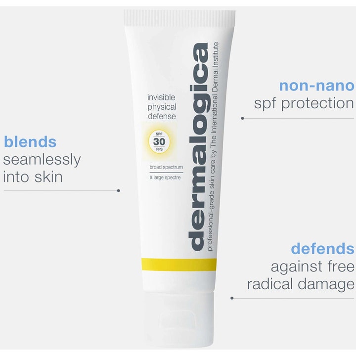 Dermalogica Invisible Physical Defense SPF30 50 ml aurinkovoide kasvoille valkoisessa tuubissa keltaisella raidalla