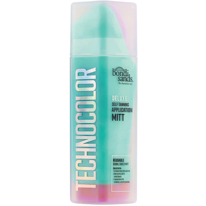 Bondi Sands Technocolor Deluxe Self Tanning Application Mitt 1 kpl levityskinnas on mintunvihreä kirkkaassa kotelossa.
