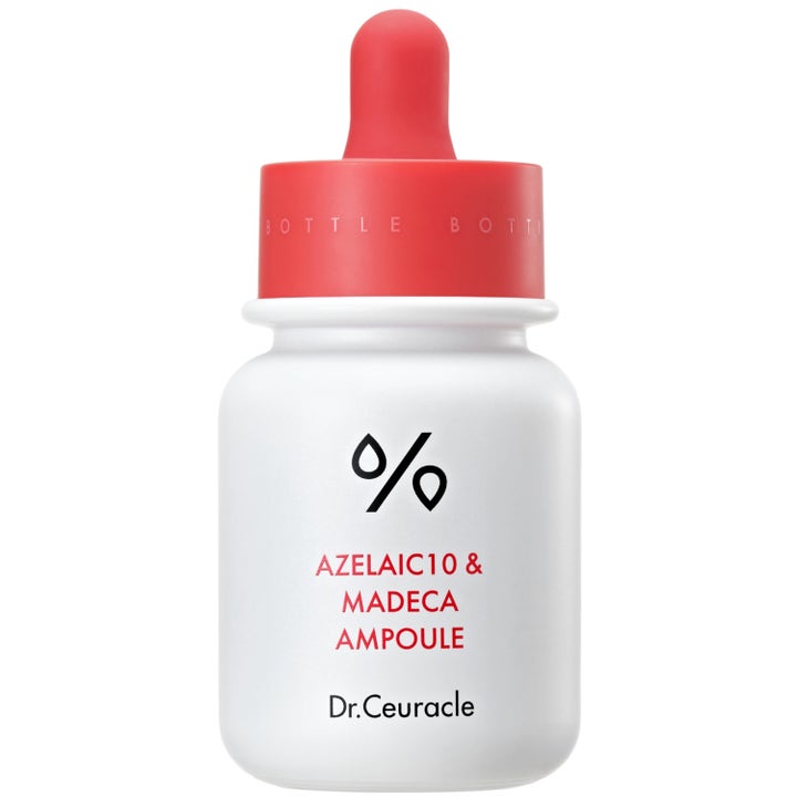 Dr.Ceuracle Azelaic10 & Madeca Ampoule rauhoittava ampulli valkoisessa pullossa jossa on punainen pipettikorkki