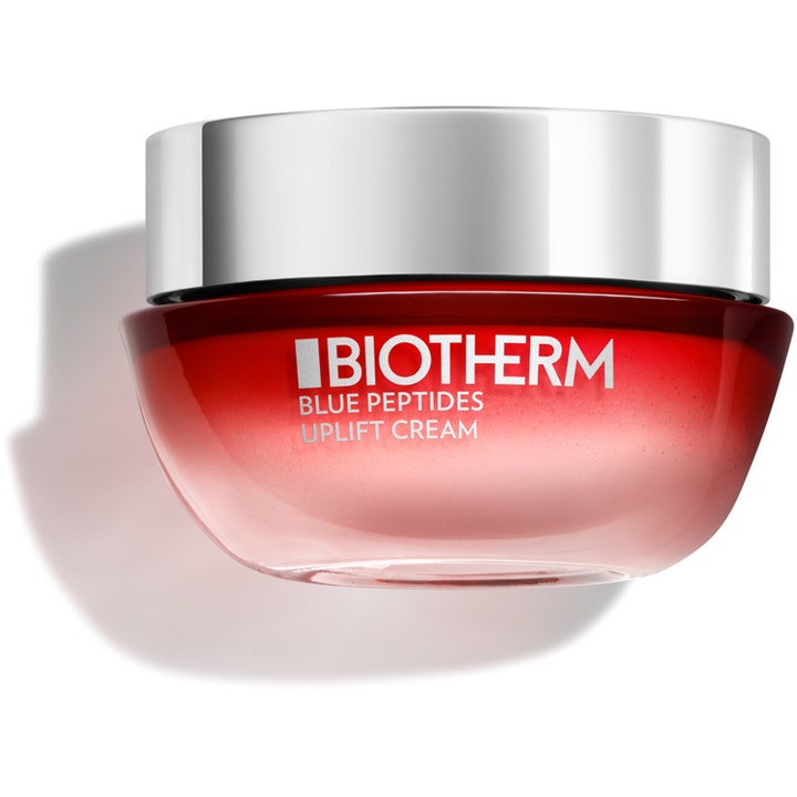 Biotherm Blue Peptides Uplift Cream 50 ml ihoa kiinteyttävä kasvovoide punaisessa lasipurkissa hopeisella kannella