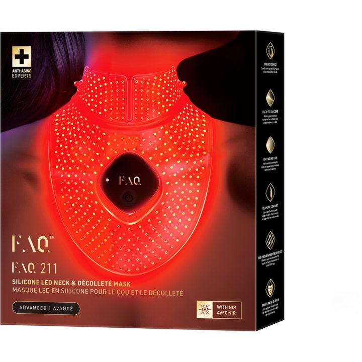 FAQ Swiss FAQ 211 LED Neck & Décolleté Mask 1 kpl ikääntymistä estävä silikoninen LED-maski mustassa pakkauksessa