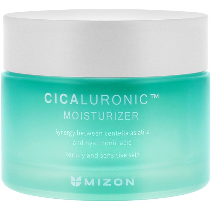 Mizon Cicaluronic Moisturizer 70 ml rauhoittava kasvovoide turkoosissa purkissa valkoisella korkilla.
