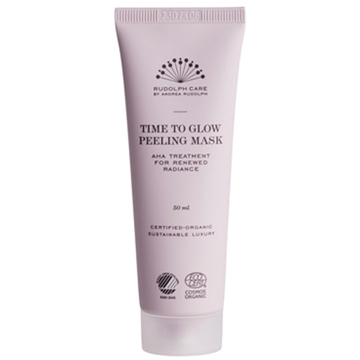 Rudolph Care Time To Glow Peeling Mask 50 ml heleyttävä AHA-kuorintanaamio vaaleanlilassa tuubissa.