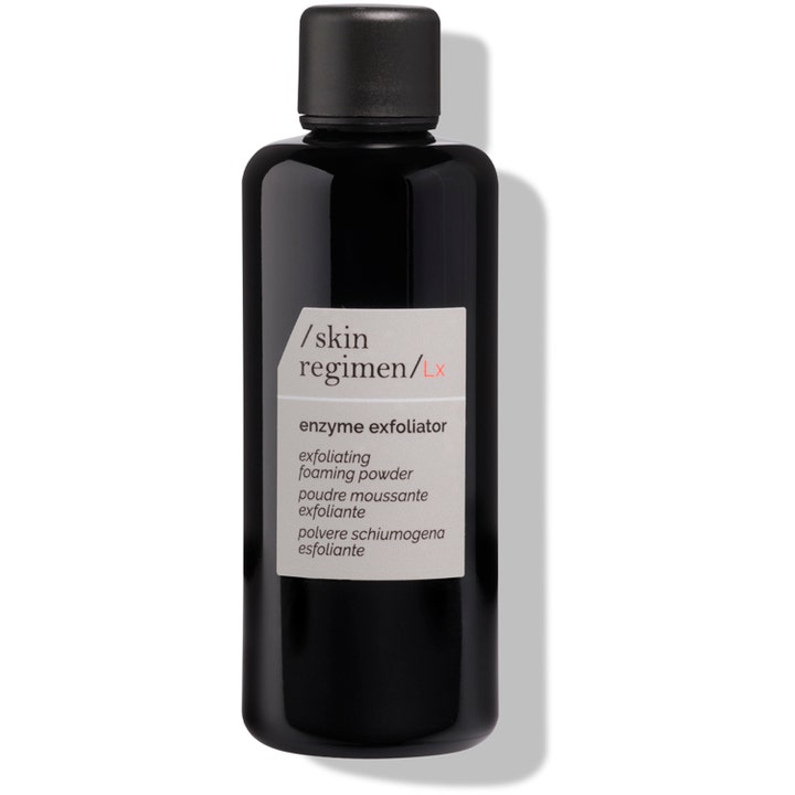 Skin Regimen Lx Enzyme Exfoliator kirkastava kuorintajauhe tyylikkäässä mustassa pullossa valkoisella etiketillä