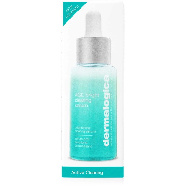 Dermalogica AGE Bright Clearing Serum 30 ml kirkastava seerumi valkoisessa pakkauksessa ja turkoosissa pipettipullossa