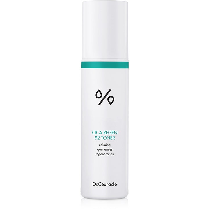 Dr.Ceuracle Cica Regen 92 Toner 120 ml rauhoittava ja uudistava kasvovesi valkoisessa pullossa jossa on turkoosi raita