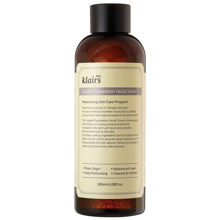Klairs Supple Preparation Facial Toner 180 ml kosteuttava kasvovesi ruskeassa muovipullossa mustalla korkilla