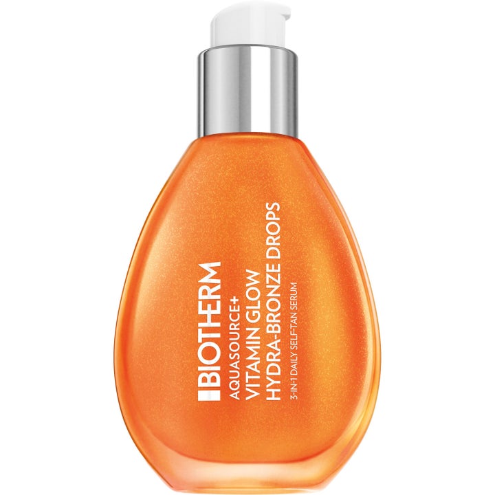 Biotherm Aquasource+ Vitamin Glow Hydra-Bronze Drops 30 ml hehkua antava itseruskettava seerumi oranssissa pumppupullossa