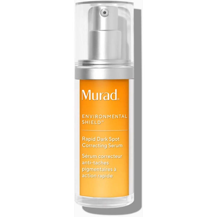 Murad Rapid Dark Spot Correcting Serum 30 ml vaalentava seerumi kirkkaassa pumppupullossa oranssilla etiketillä.
