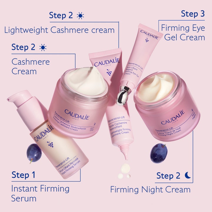 Caudalie Resveratrol-Lift Firming Eye Gel Cream 15 ml kiinteyttävä silmänympärysvoide vaaleanpunaisessa tuubissa.