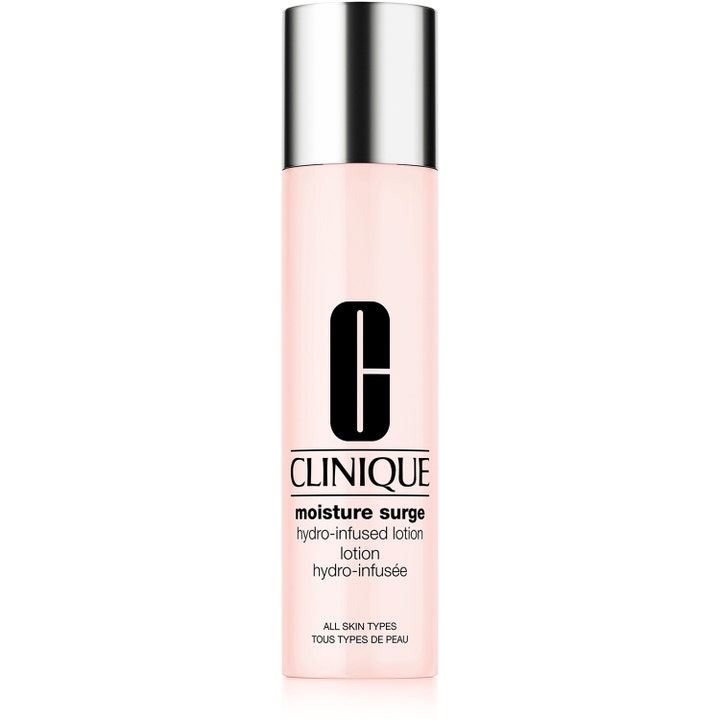 Clinique Moisture Surge Hydro-Infused Lotion kosteuttava kasvovesi tyylikkäässä vaaleanpunaisessa pullossa hopeakorkilla