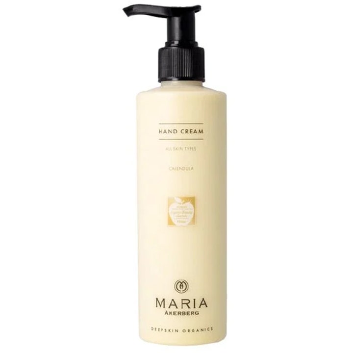 Maria Åkerberg Hand Cream 250 ml pehmentävä kehäkukkakäsivoide vaaleassa pumppupullossa mustalla pumpulla.