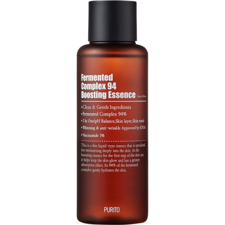 Purito Fermented Complex 94 Boosting Essence 150 ml kirkastava hoitoneste niasiiniamidilla ruskeassa pullossa.