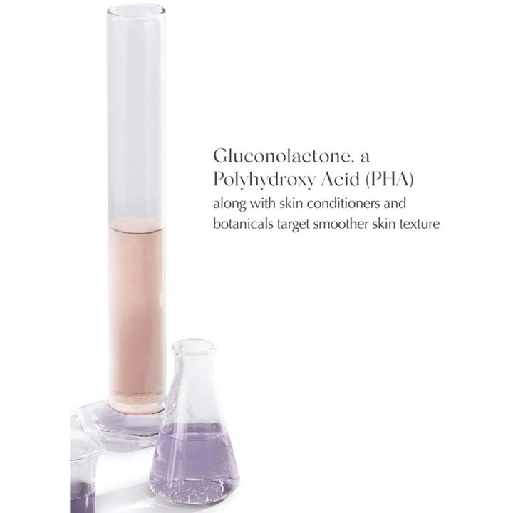 Exuviance Gentle Cream Cleanser 212 ml puhdistusaine ja PHA-happoa sisältäviä laboratoriolaseja.