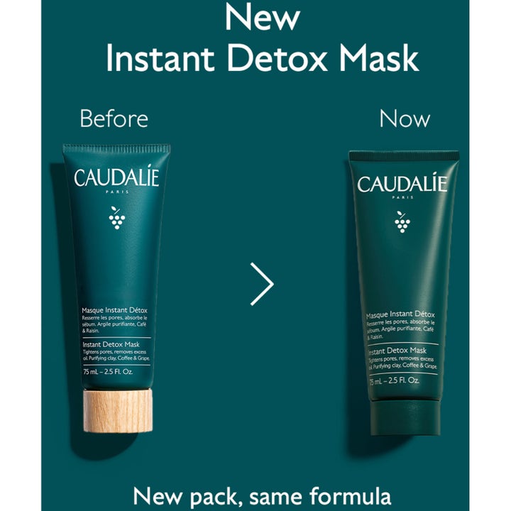 Caudalie Instant Detox Mask 75 ml ihohuokosia supistava kasvonaamio vertailee uutta ja vanhaa pakkausta