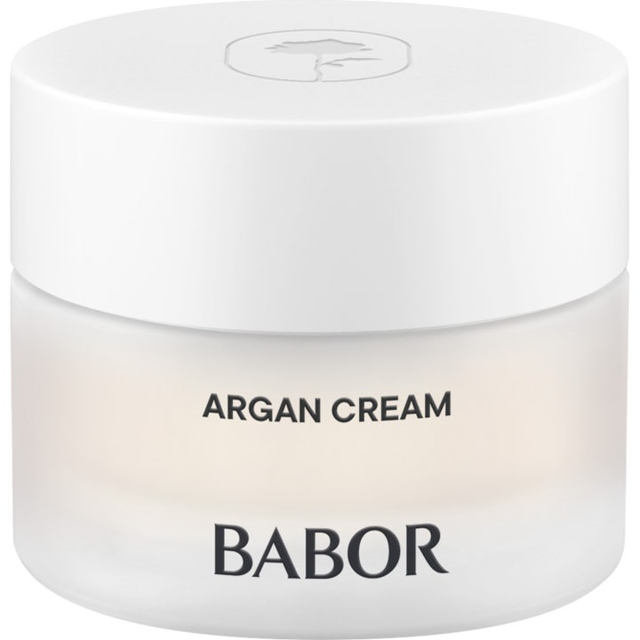 Babor Argan Cream 50 ml ravitseva kasvovoide huurteisessa lasipurkissa valkoisella kohokuvioidulla kannella