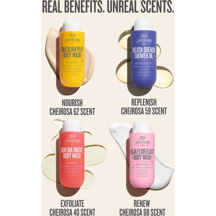 Sol de Janeiro Beija Flor Skin-Renewing Body Wash 385 ml uudistava suihkugeeli vaaleanpunaisissa pulloissa, vegaaninen.