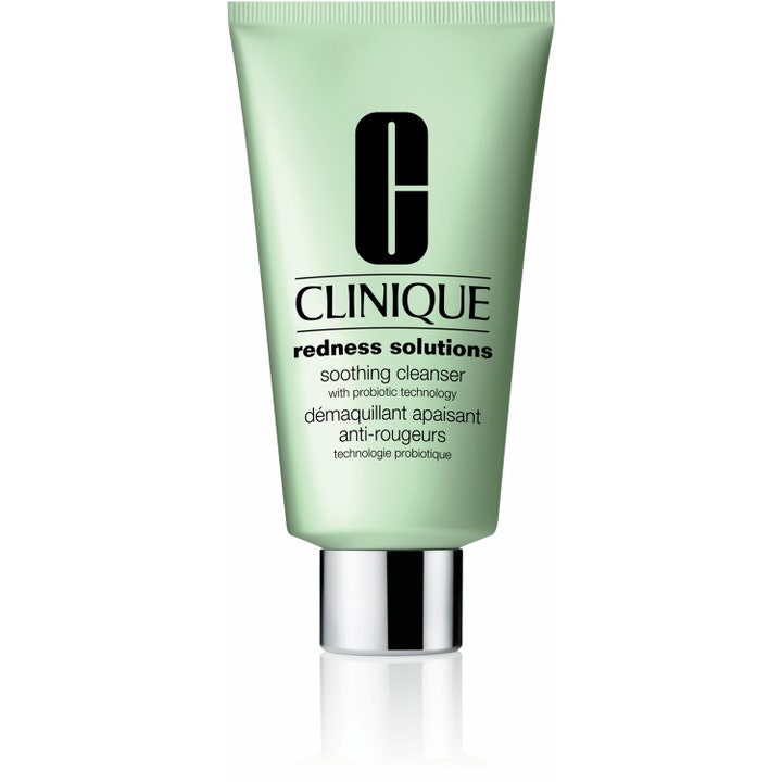 Clinique Redness Solutions Soothing Cleanser rauhoittava puhdistustuote vaaleanvihreässä tuubissa hopeisella korkilla.