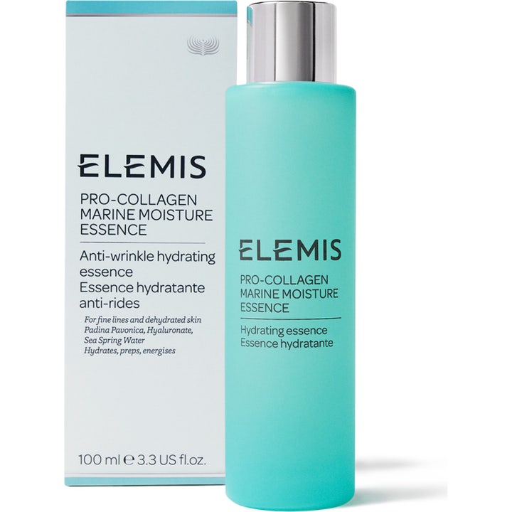 Elemis Pro-Collagen Marine Moisture Essence 100 ml kosteuttava hoitoneste turkoosissa pullossa ja valkoisessa pakkauksessa