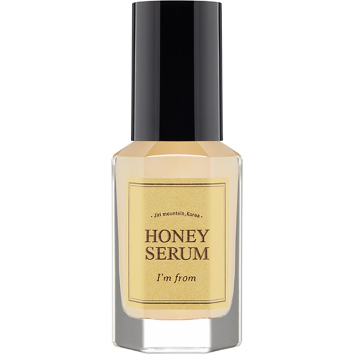 I'm from Honey Serum 30 ml ravitseva kasvoseerumi lasipullossa, jossa on musta korkki ja hunajanvärinen sisältö.