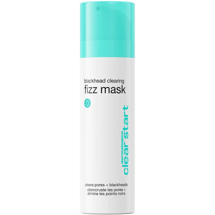 Dermalogica Clear Start Blackhead Clearing Fizz Mask 50 ml puhdistava kasvonaamio valkoisessa pumppupullossa.