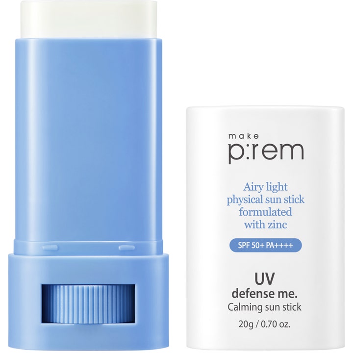 Make P:rem UV defense me Calming sun stick 20g rauhoittava aurinkosuojapuikko sinkillä sinisessä pakkauksessa.
