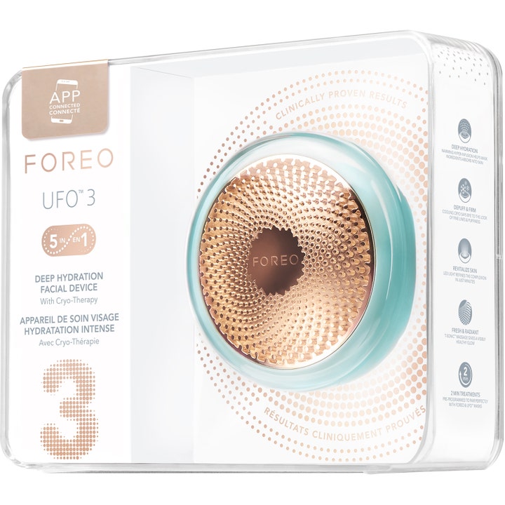 FOREO UFO 3 Mint 1 kpl syväkosteuttava kasvolaite kirkastaa ihoa mintunvihreässä myyntipakkauksessa.