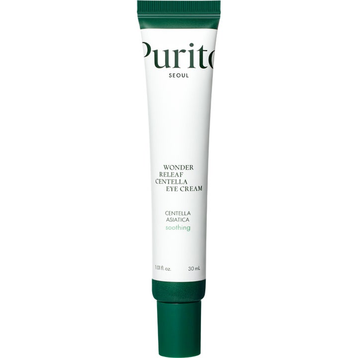 Purito Wonder Releaf Centella Eye Cream 30 ml rauhoittava silmänympärysvoide valkoisessa tuubissa vihreällä korkilla