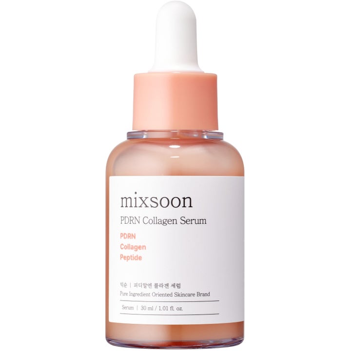 Mixsoon PDRN Collagen Serum 30 ml kiinteyttävä kasvoseerumi persikanvärisessä pipettipullossa valkoisella etiketillä.