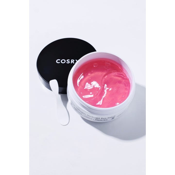 COSRX The Peptide Collagen Hydrogel Eye patch 60 kpl kiinteyttävät silmänympärysnaamiot vaaleanpunaisina geeleinä.